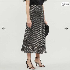 Stine Goya Star Print Midi Ruffle Skirt Black Gold Lavender Size S Party Festive